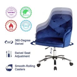 39.75 in. Navy Blue Velvet Gaslift Adjustable Swivel Office Chair/Desk Chair by Glitzhome 15 39.75 in. Navy Blue Velvet Gaslift Adjustable Swivel Office Chair/Desk Chair by Glitzhome -Deals Glitzhome Store blue glitzhome task chairs 2001100003 4f 1000