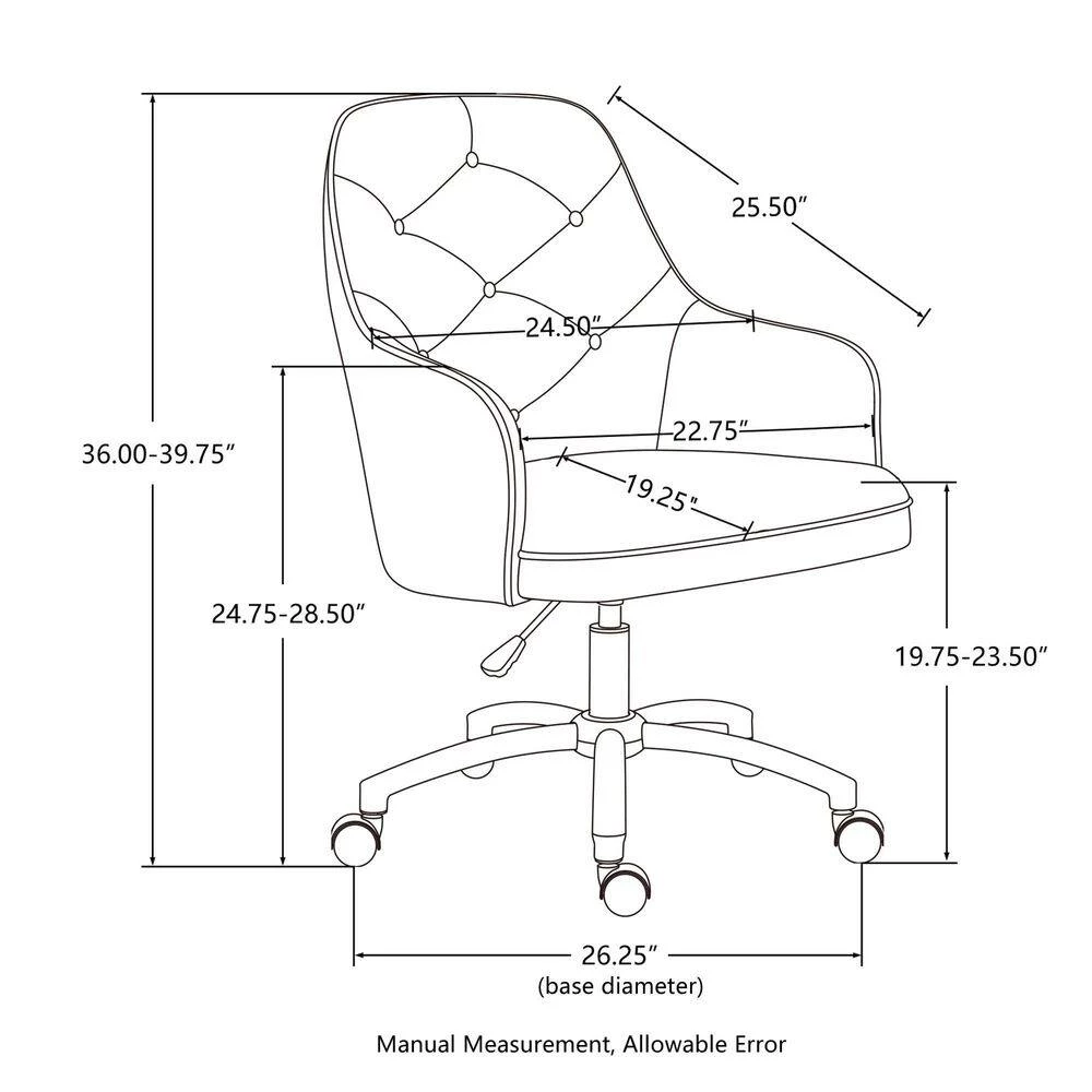 39.75 in. Navy Blue Velvet Gaslift Adjustable Swivel Office Chair/Desk Chair by Glitzhome 6 39.75 in. Navy Blue Velvet Gaslift Adjustable Swivel Office Chair/Desk Chair by Glitzhome - Image 4