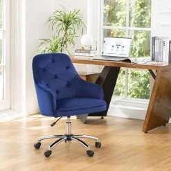 39.75 in. Navy Blue Velvet Gaslift Adjustable Swivel Office Chair/Desk Chair by Glitzhome 12 39.75 in. Navy Blue Velvet Gaslift Adjustable Swivel Office Chair/Desk Chair by Glitzhome -Deals Glitzhome Store blue glitzhome task chairs 2001100003 e1 1000