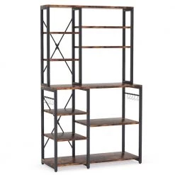 Bachel Modern Brown and Black Kitchen Baker's Rack with Open Shelves and Hanging Hooks by TRIBESIGNS WAY TO ORIGIN