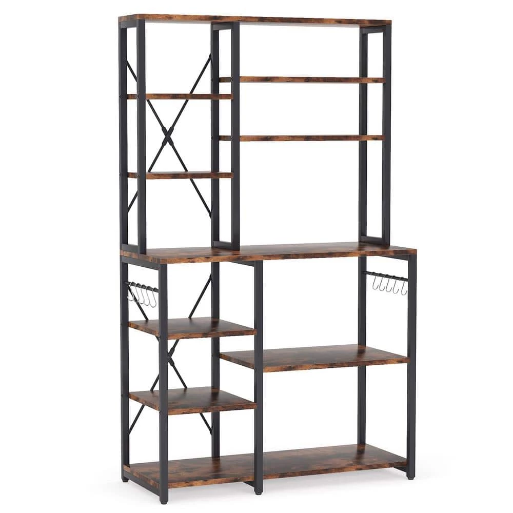 Bachel Modern Brown and Black Kitchen Baker's Rack with Open Shelves and Hanging Hooks by TRIBESIGNS WAY TO ORIGIN 3 Bachel Modern Brown and Black Kitchen Baker's Rack with Open Shelves and Hanging Hooks by TRIBESIGNS WAY TO ORIGIN