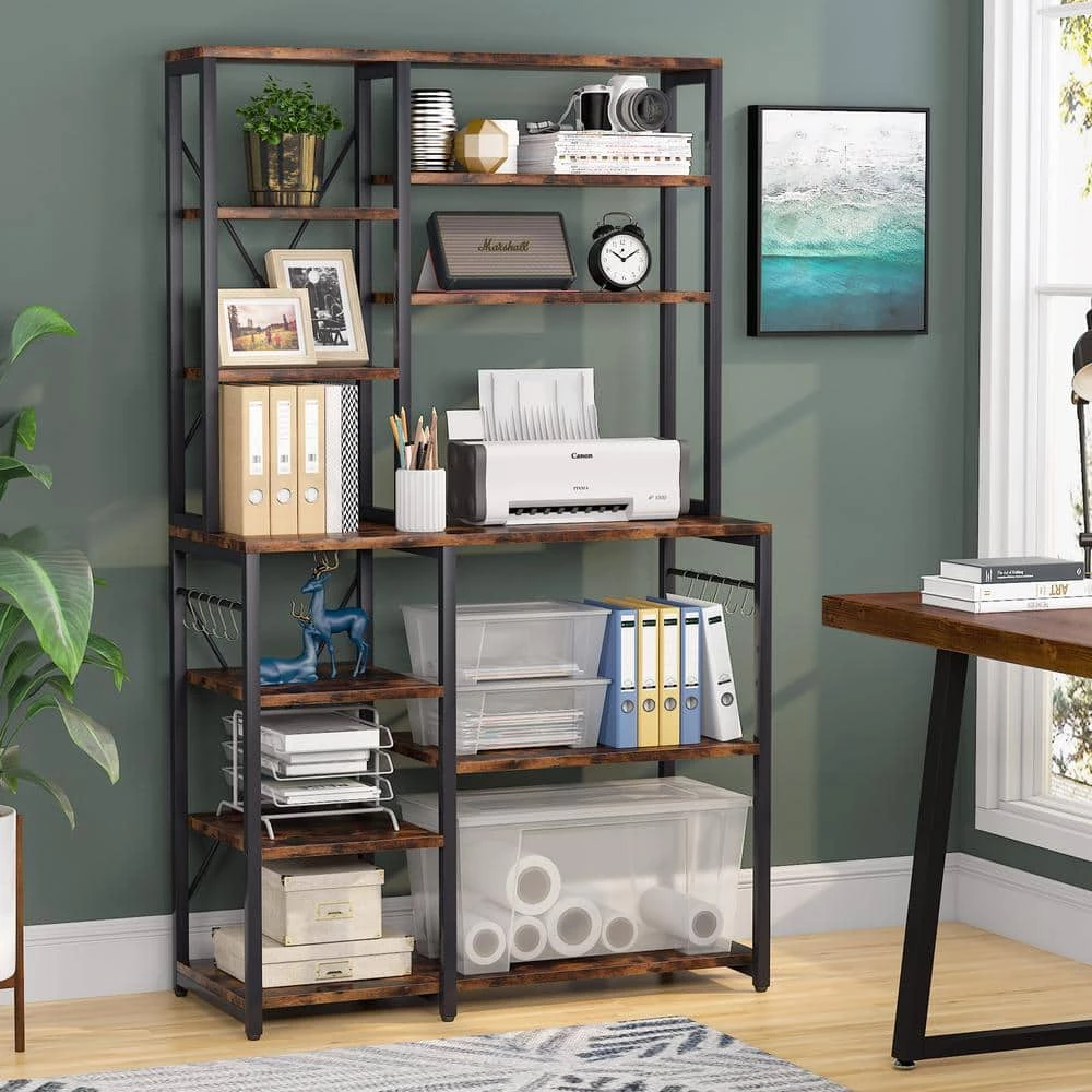 Bachel Modern Brown and Black Kitchen Baker's Rack with Open Shelves and Hanging Hooks by TRIBESIGNS WAY TO ORIGIN 5 Bachel Modern Brown and Black Kitchen Baker's Rack with Open Shelves and Hanging Hooks by TRIBESIGNS WAY TO ORIGIN - Image 3