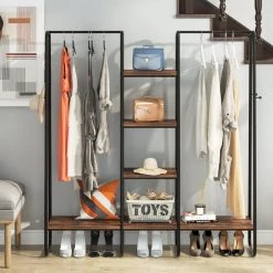 Billie Retro Brown and Black Freestanding Coat Racks with Hanging Rods and Storage Shelves by TRIBESIGNS WAY TO ORIGIN -Deals Glitzhome Store brown and black tribesigns way to origin coat racks hd sf0517b 31 1000