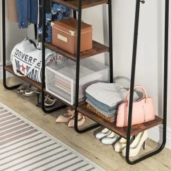 Billie Retro Brown and Black Freestanding Coat Racks with Hanging Rods and Storage Shelves by TRIBESIGNS WAY TO ORIGIN -Deals Glitzhome Store brown and black tribesigns way to origin coat racks hd sf0517b 44 1000