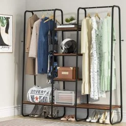 Billie Retro Brown and Black Freestanding Coat Racks with Hanging Rods and Storage Shelves by TRIBESIGNS WAY TO ORIGIN -Deals Glitzhome Store brown and black tribesigns way to origin coat racks hd sf0517b 4f 1000