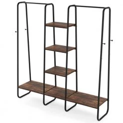 Billie Retro Brown and Black Freestanding Coat Racks with Hanging Rods and Storage Shelves by TRIBESIGNS WAY TO ORIGIN