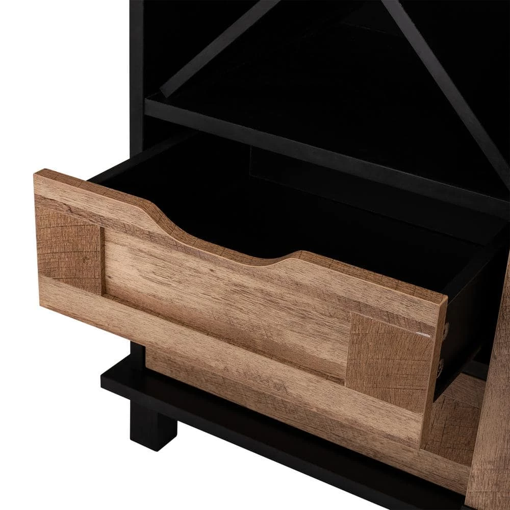 32.30 in. H Modern Industrial Black Wine Cabinet with Natural Top and Sliding Door by Glitzhome 9 32.30 in. H Modern Industrial Black Wine Cabinet with Natural Top and Sliding Door by Glitzhome - Image 7