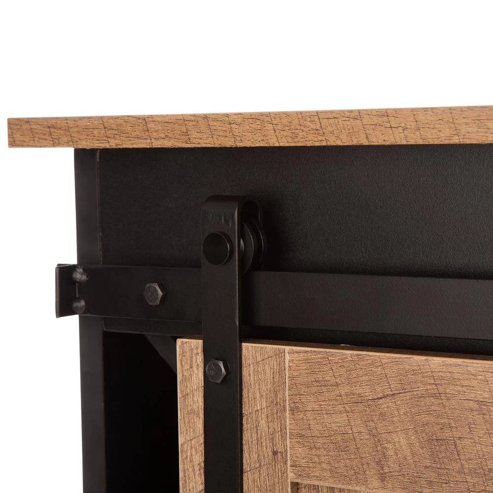 32.30 in. H Modern Industrial Black Wine Cabinet with Natural Top and Sliding Door by Glitzhome 10 32.30 in. H Modern Industrial Black Wine Cabinet with Natural Top and Sliding Door by Glitzhome - Image 8