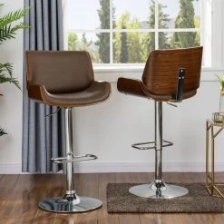 45.7"H Mid-century Modern Yellowish-brown Adjustable Height Swivel Bar Stool by Glitzhome -Deals Glitzhome Store brown glitzhome bar stools 2000900013 31 1000