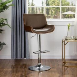 45.7"H Mid-century Modern Yellowish-brown Adjustable Height Swivel Bar Stool by Glitzhome