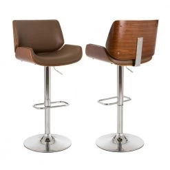 45.7"H Mid-century Modern Yellowish-brown Adjustable Height Swivel Bar Stool,Set of Two by Glitzhome -Deals Glitzhome Store brown glitzhome bar stools 2000900017 44 1000