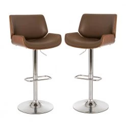 45.7"H Mid-century Modern Yellowish-brown Adjustable Height Swivel Bar Stool,Set of Two by Glitzhome