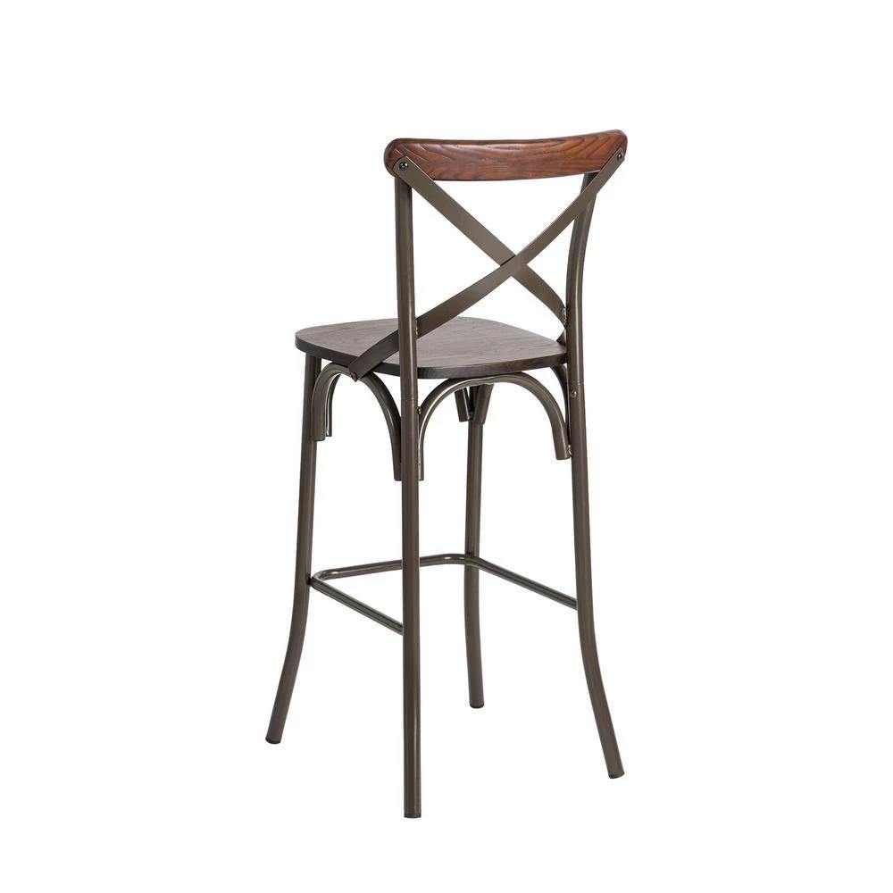 43.00 in. H Rustic Steel Brown Bar Stool with Solid Elm Wood Seat and Back Support, (Set of 2) by Glitzhome 7 43.00 in. H Rustic Steel Brown Bar Stool with Solid Elm Wood Seat and Back Support, (Set of 2) by Glitzhome - Image 5