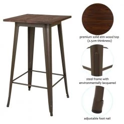 41.34 in. H Rustic Steel Bar Table w/Elm Wood Top by Glitzhome -Deals Glitzhome Store brown glitzhome bar tables gh1005004488 4f 1000