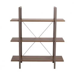 41.5 in. H Brown Modern Industry Metal/Wooden 3-Shelf Ladder Bookcases - Walnut Melamine by Glitzhome -Deals Glitzhome Store brown glitzhome bookcases bookshelves 2001100028 1f 1000