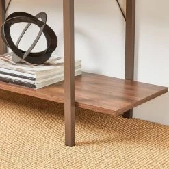 41.5 in. H Brown Modern Industry Metal/Wooden 3-Shelf Ladder Bookcases - Walnut Melamine by Glitzhome -Deals Glitzhome Store brown glitzhome bookcases bookshelves 2001100028 44 1000