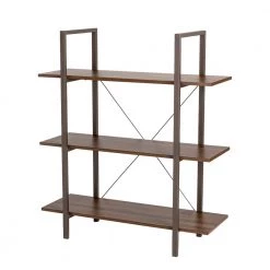 41.5 in. H Brown Modern Industry Metal/Wooden 3-Shelf Ladder Bookcases - Walnut Melamine by Glitzhome