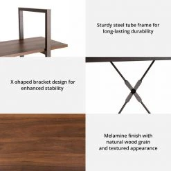 41.5 in. H Brown Modern Industry Metal/Wooden 3-Shelf Ladder Bookcases - Walnut Melamine by Glitzhome -Deals Glitzhome Store brown glitzhome bookcases bookshelves 2001100028 c3 1000