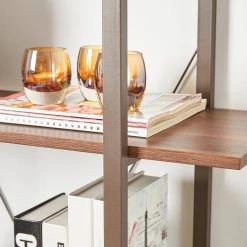 41.5 in. H Brown Modern Industry Metal/Wooden 3-Shelf Ladder Bookcases - Walnut Melamine by Glitzhome -Deals Glitzhome Store brown glitzhome bookcases bookshelves 2001100028 fa 1000