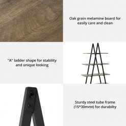 64.5 in. H Modern Industry Rustic Brown Oak Melamine Metal/Wooden 4-shelves Leaning Bookcases and Ladder - Shelf by Glitzhome -Deals Glitzhome Store brown glitzhome bookcases bookshelves 2008600012 4f 1000