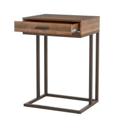 26 in.H Brown Modern Industry Metal/Wooden "C" Side & End Table With 2 USB Charging Ports - Walnut Melamine by Glitzhome -Deals Glitzhome Store brown glitzhome c tables 2001100022 1f 1000