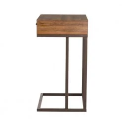 26 in.H Brown Modern Industry Metal/Wooden "C" Side & End Table With 2 USB Charging Ports - Walnut Melamine by Glitzhome -Deals Glitzhome Store brown glitzhome c tables 2001100022 44 1000