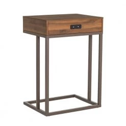 26 in.H Brown Modern Industry Metal/Wooden "C" Side & End Table With 2 USB Charging Ports - Walnut Melamine by Glitzhome -Deals Glitzhome Store brown glitzhome c tables 2001100022 fa 1000