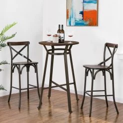 Rustic Steel Round Bar Table and Bar Stool Set by Glitzhome