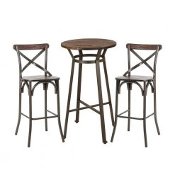 Rustic Steel Round Bar Table and Bar Stool Set by Glitzhome -Deals Glitzhome Store brown glitzhome dining room sets 2001100018 c3 1000