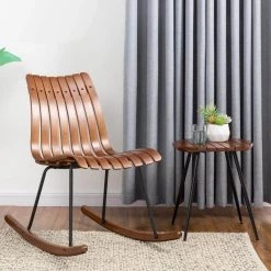 18.25 in.H Slatted Brown Round Bamboo Accent Table by Glitzhome