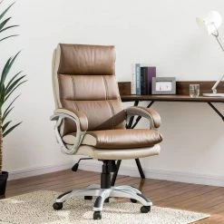 47 in. H Brown PU Leather Gaslift Adjustable Swivel Office Chair by Glitzhome