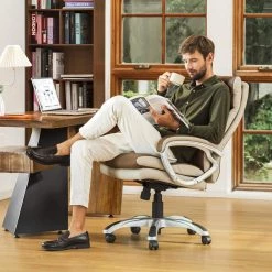 47 in. H Brown PU Leather Gaslift Adjustable Swivel Office Chair by Glitzhome -Deals Glitzhome Store brown glitzhome executive chairs 2001100017 77 1000