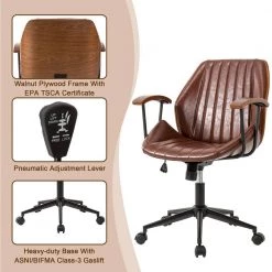 38.00"H Russet Brown Leatherette Ergonomic Adjustable Height Swivel Desk Chair/Task Chair by Glitzhome -Deals Glitzhome Store brown glitzhome task chairs 2001100005 1f 1000