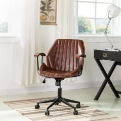 38.00"H Russet Brown Leatherette Ergonomic Adjustable Height Swivel Desk Chair/Task Chair by Glitzhome -Deals Glitzhome Store brown glitzhome task chairs 2001100005 31 1000