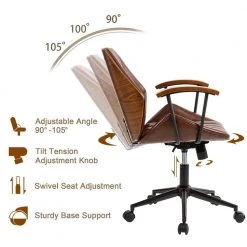 38.00"H Russet Brown Leatherette Ergonomic Adjustable Height Swivel Desk Chair/Task Chair by Glitzhome -Deals Glitzhome Store brown glitzhome task chairs 2001100005 4f 1000