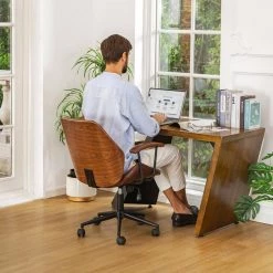 38.00"H Russet Brown Leatherette Ergonomic Adjustable Height Swivel Desk Chair/Task Chair by Glitzhome -Deals Glitzhome Store brown glitzhome task chairs 2001100005 76 1000