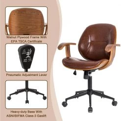 38 in. H Brown PU Leather Adjustable Swivel Desk Chair/Task Chair by Glitzhome -Deals Glitzhome Store brown glitzhome task chairs 2001100034 1f 1000