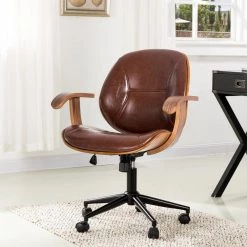 38 in. H Brown PU Leather Adjustable Swivel Desk Chair/Task Chair by Glitzhome -Deals Glitzhome Store brown glitzhome task chairs 2001100034 31 1000