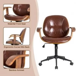 38 in. H Brown PU Leather Adjustable Swivel Desk Chair/Task Chair by Glitzhome -Deals Glitzhome Store brown glitzhome task chairs 2001100034 44 1000