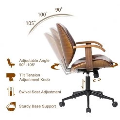 38 in. H Brown PU Leather Adjustable Swivel Desk Chair/Task Chair by Glitzhome -Deals Glitzhome Store brown glitzhome task chairs 2001100034 4f 1000