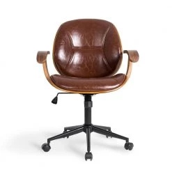 38 in. H Brown PU Leather Adjustable Swivel Desk Chair/Task Chair by Glitzhome