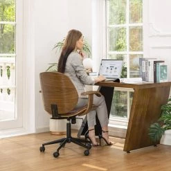 38 in. H Brown PU Leather Adjustable Swivel Desk Chair/Task Chair by Glitzhome -Deals Glitzhome Store brown glitzhome task chairs 2001100034 76 1000