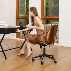 38 in. H Brown PU Leather Adjustable Swivel Desk Chair/Task Chair by Glitzhome -Deals Glitzhome Store brown glitzhome task chairs 2001100034 77 1000