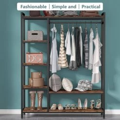 Billie Brown & Black Armoire w/ 6-Storage Shelves & Beach Industrial Entryway Hall Trees 70.9 in. x 47.3 in. x 15.7 in. by TRIBESIGNS WAY TO ORIGIN -Deals Glitzhome Store brown tribesigns way to origin armoires wardrobes hd f1215 wzz 4f 1000