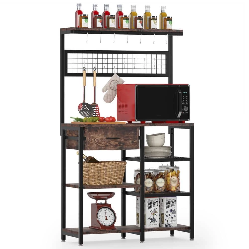 Bachel Rustic Brown Baker's Rack with Storage Shelves and Drawer by TRIBESIGNS WAY TO ORIGIN 5 Bachel Rustic Brown Baker's Rack with Storage Shelves and Drawer by TRIBESIGNS WAY TO ORIGIN - Image 3