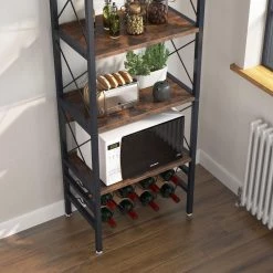 Halsey Brown 4-Tier Industrial Wine Rack Cabinet Storage Bar Bakers Floor Freestanding Glass Holder for Home Office by TRIBESIGNS WAY TO ORIGIN -Deals Glitzhome Store brown tribesigns way to origin bar cabinets hd jw0140 wzz 1f 1000