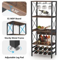 Halsey Brown 4-Tier Industrial Wine Rack Cabinet Storage Bar Bakers Floor Freestanding Glass Holder for Home Office by TRIBESIGNS WAY TO ORIGIN -Deals Glitzhome Store brown tribesigns way to origin bar cabinets hd jw0140 wzz 44 1000