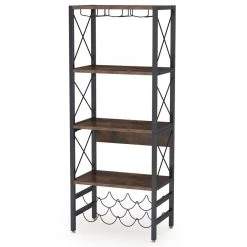 Halsey Brown 4-Tier Industrial Wine Rack Cabinet Storage Bar Bakers Floor Freestanding Glass Holder for Home Office by TRIBESIGNS WAY TO ORIGIN