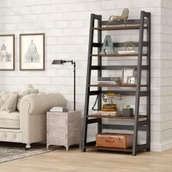 Gallun 56.5 in. Brown Wood 5-Shelf Ladder Bookcase with Large Weight Capacity by TRIBESIGNS WAY TO ORIGIN -Deals Glitzhome Store brown tribesigns way to origin bookcases bookshelves hd c0155 31 1000