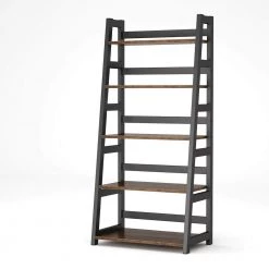 Gallun 56.5 in. Brown Wood 5-Shelf Ladder Bookcase with Large Weight Capacity by TRIBESIGNS WAY TO ORIGIN